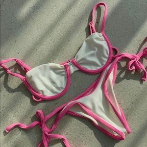 NWOT Frankie’s Bikini Terry Pink White Swim Top